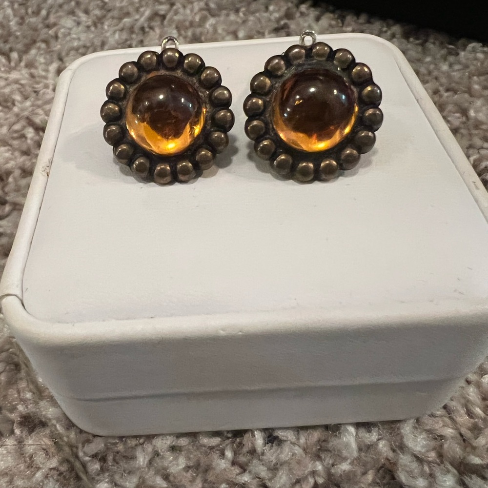 Clip on Antique Amber earrings